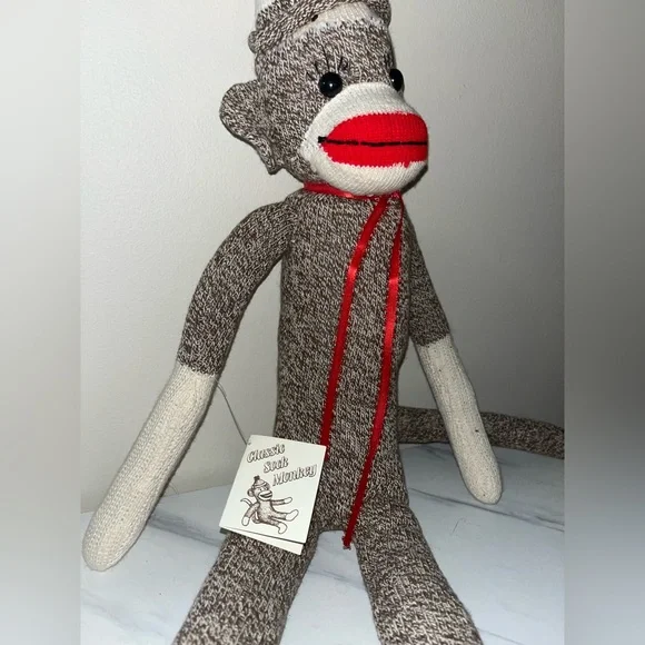 Brown and White Sock Monkey Plush NWT - Picture 3 of 4